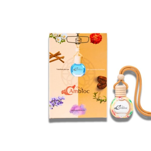 ambioc flora edition car air freshener | long lasting hanging perfume | natural essential oils | premium glass bottle & wooden diffuser | car perfume 10ml | up to 45 days freshnes (mystic rainforest)