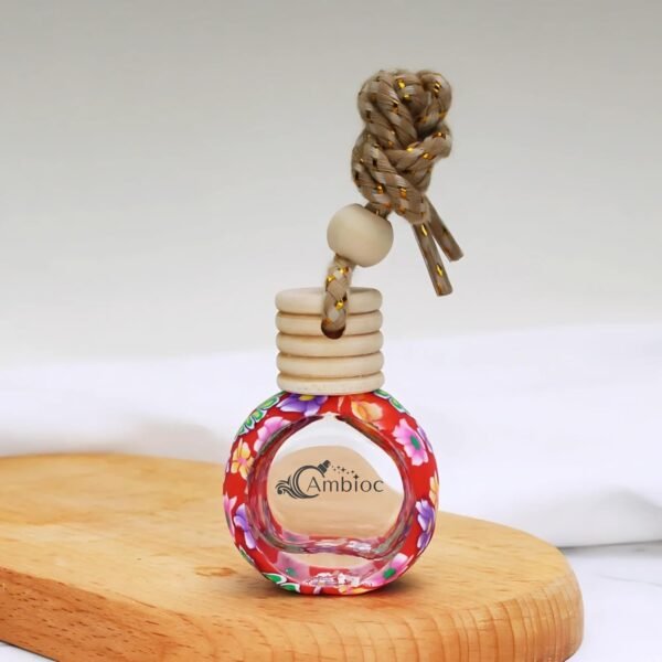 ambioc flora edition car air freshener | long lasting hanging perfume | natural essential oils | premium glass bottle & wooden diffuser | car perfume 10ml | up to 45 days freshnes (velvet rose)
