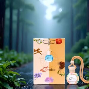 ambioc flora edition car air freshener | long lasting hanging perfume | natural essential oils | premium glass bottle & wooden diffuser | car perfume 10ml | up to 45 days freshnes (mystic rainforest)