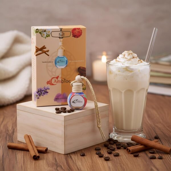 ambioc flora edition car air freshener | long lasting hanging perfume | natural essential oils | premium glass bottle & wooden diffuser | car perfume 10ml | up to 45 days freshnes (vanilla mist)