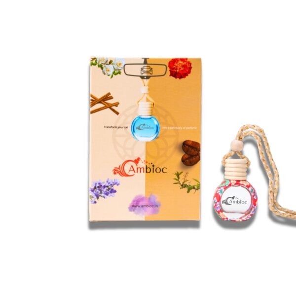 ambioc flora edition car air freshener | long lasting hanging perfume | natural essential oils | premium glass bottle & wooden diffuser | car perfume 10ml | up to 45 days freshnes (velvet rose)